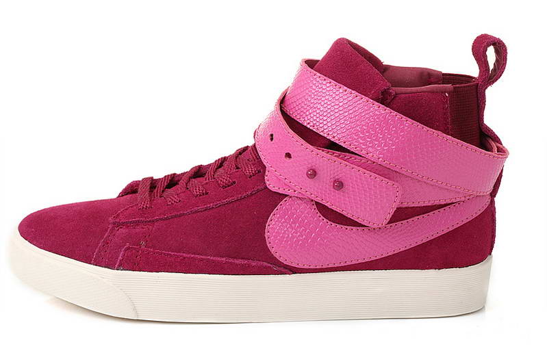 Nike Blazer Eleve Autocollant Chaussures Des Femmes De Vin Rouge Rose